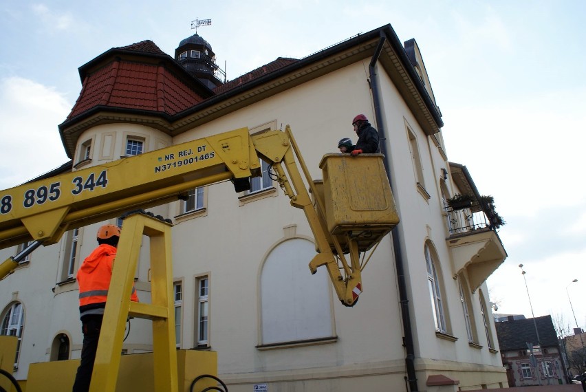 Budki dla jerzyków na złotowskim Urzędzie Miasta