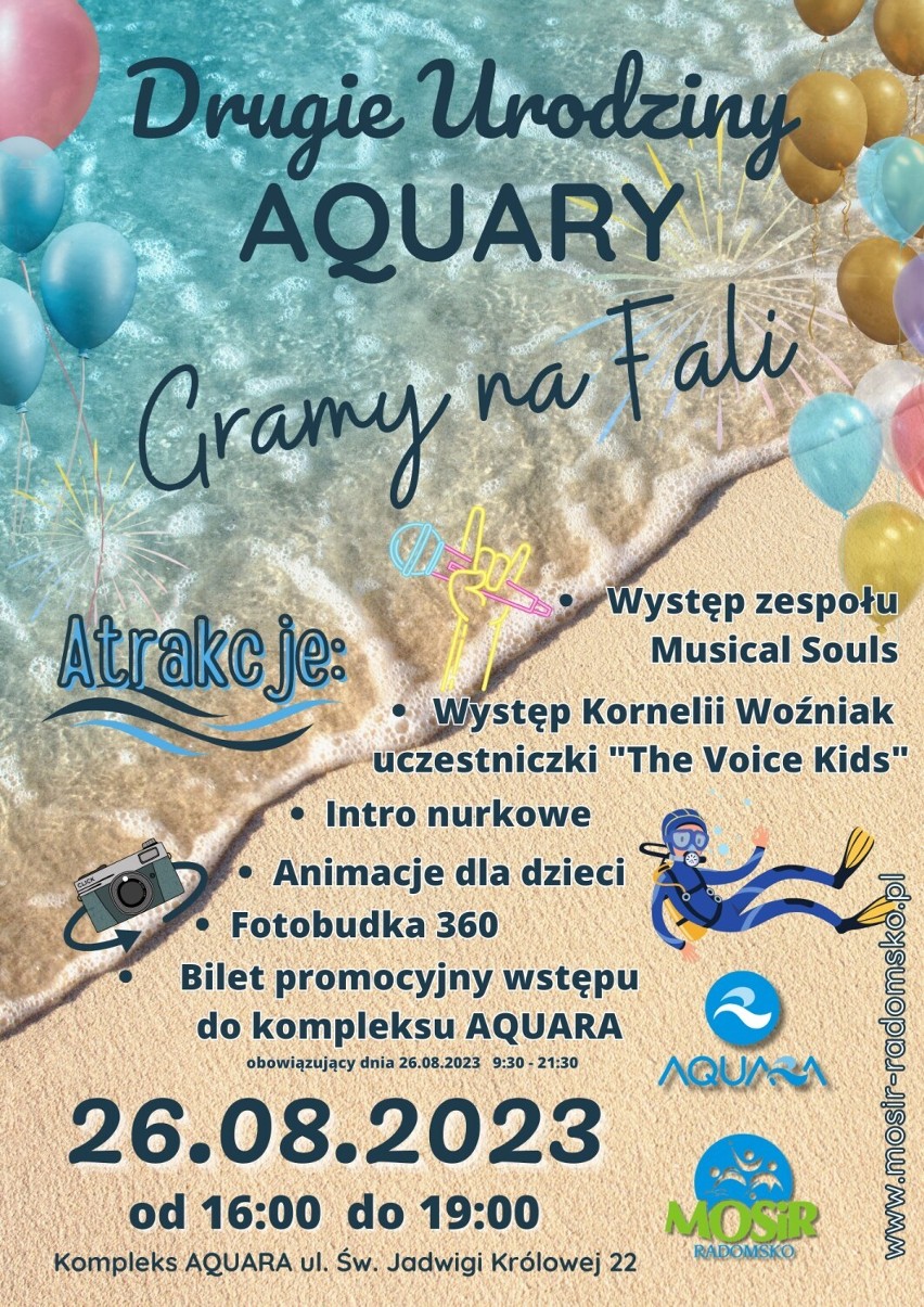2. urodziny Aquary. MOSiR w Radomsku zaprasza na imprezę "Gramy na fali". ZDJĘCIA, FILM
