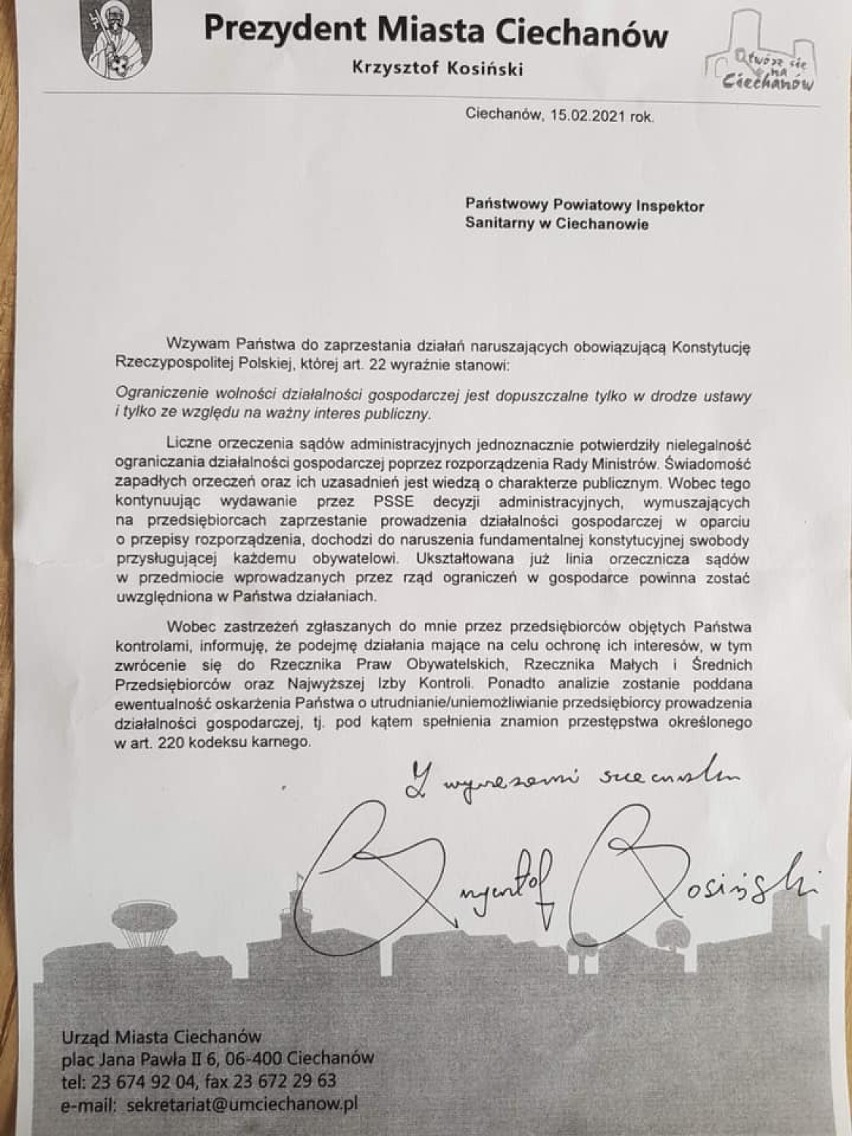 Prezydent Ciechanowa broni właścicieli lokali gastronomicznych otwartych mimo obostrzeń. Czy prezydent Legnicy powinien pójść w jego ślady?