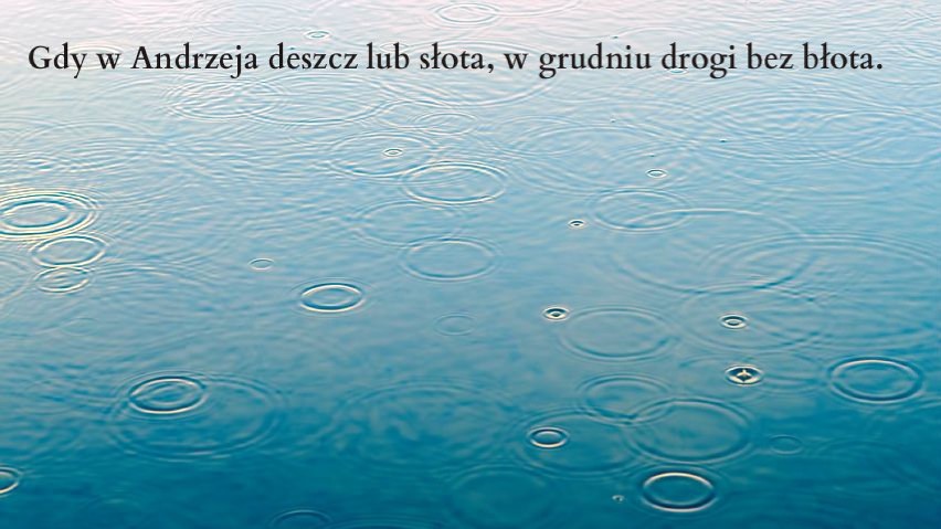 Gdy w Andrzeja deszcz lub słota, w grudniu drogi bez błota.