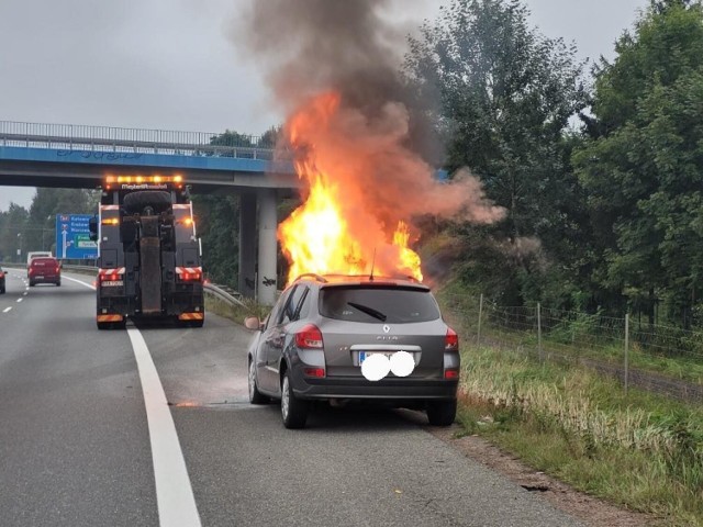 Pożar samochodu na autostradzie A4