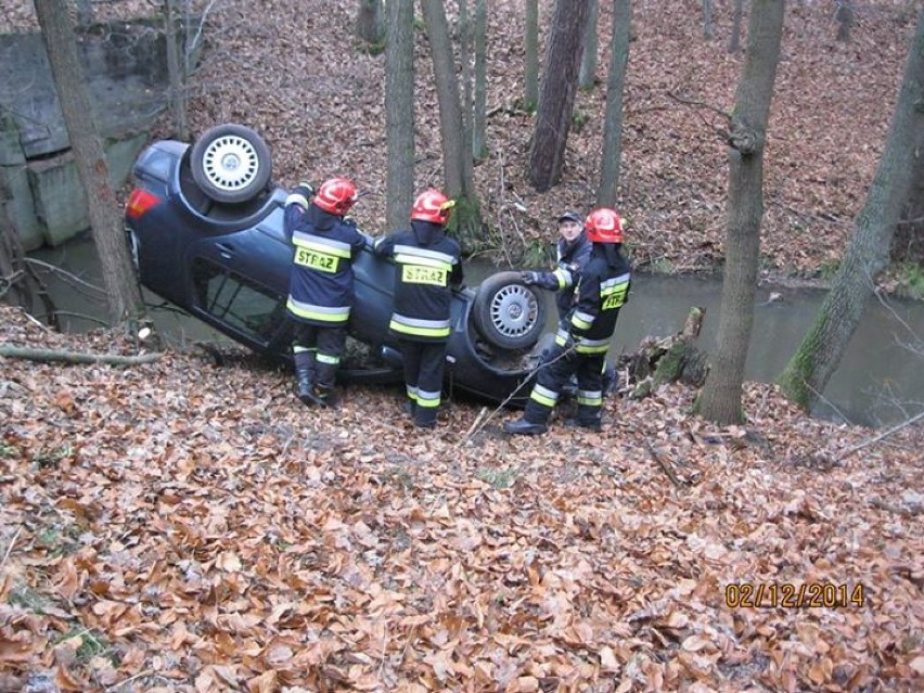 Wypadek pod Sośniami. Volkswagen dachował w lesie [ZDJĘCIA]