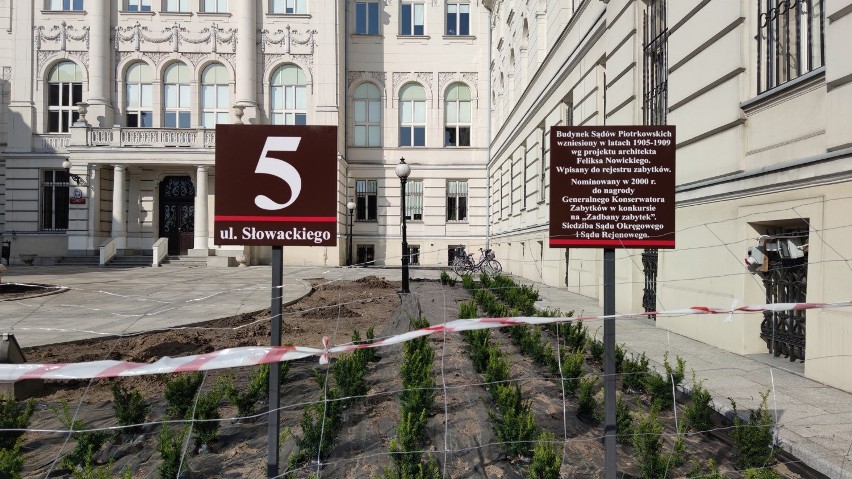 Nasadzenia przed sądem w Piotrkowie i remont ogrodzenia