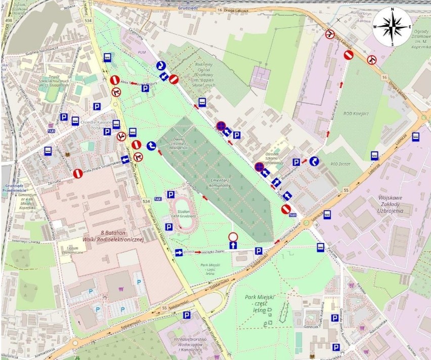 Mapa organizacji ruchu wokół cmentarza przy ul. Cmentarnej w...