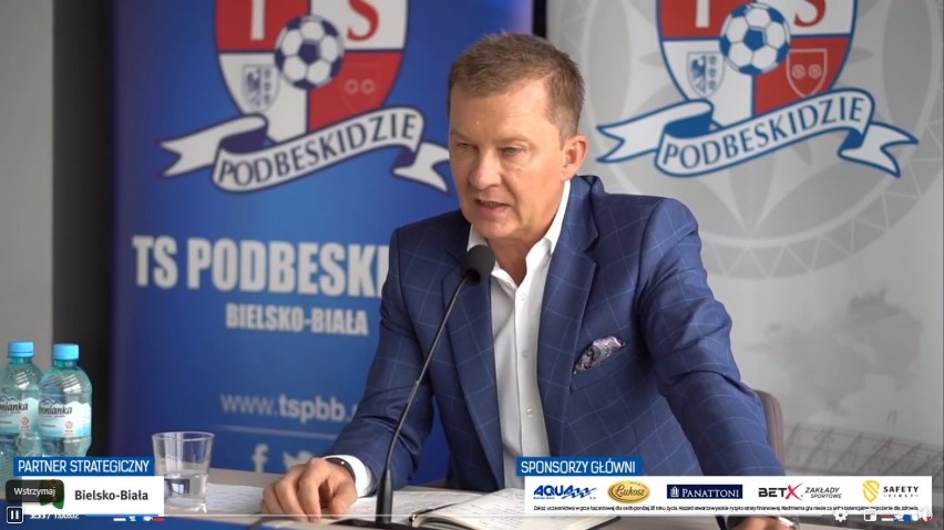 Bogdan Kłys, prezes TS Podbeskidzie, podczas wtorkowej...