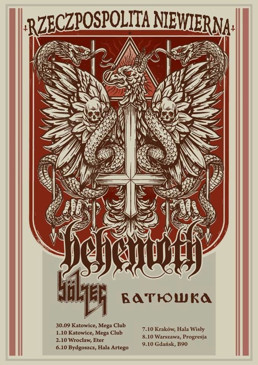 Plakat promujący jesienna trasę Behemotha, Rzeczpospolita...