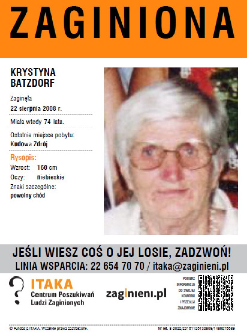 Zaginieni Krystyna Batzdorf 
Aktualny wiek: 82 lata
Data...