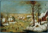 &quot;Pejzaż zimowy z łyżwiarzami i pułapką na ptaki&quot; - zobacz obraz Pietera Brueghela Młodszego