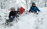 Zima w Człuchowie. Kajtek, Julia, Maja i inne dzieci szaleją na sankach i się cieszą. Kierowcy troszkę mniej, bo męczą się na drogach (foto)