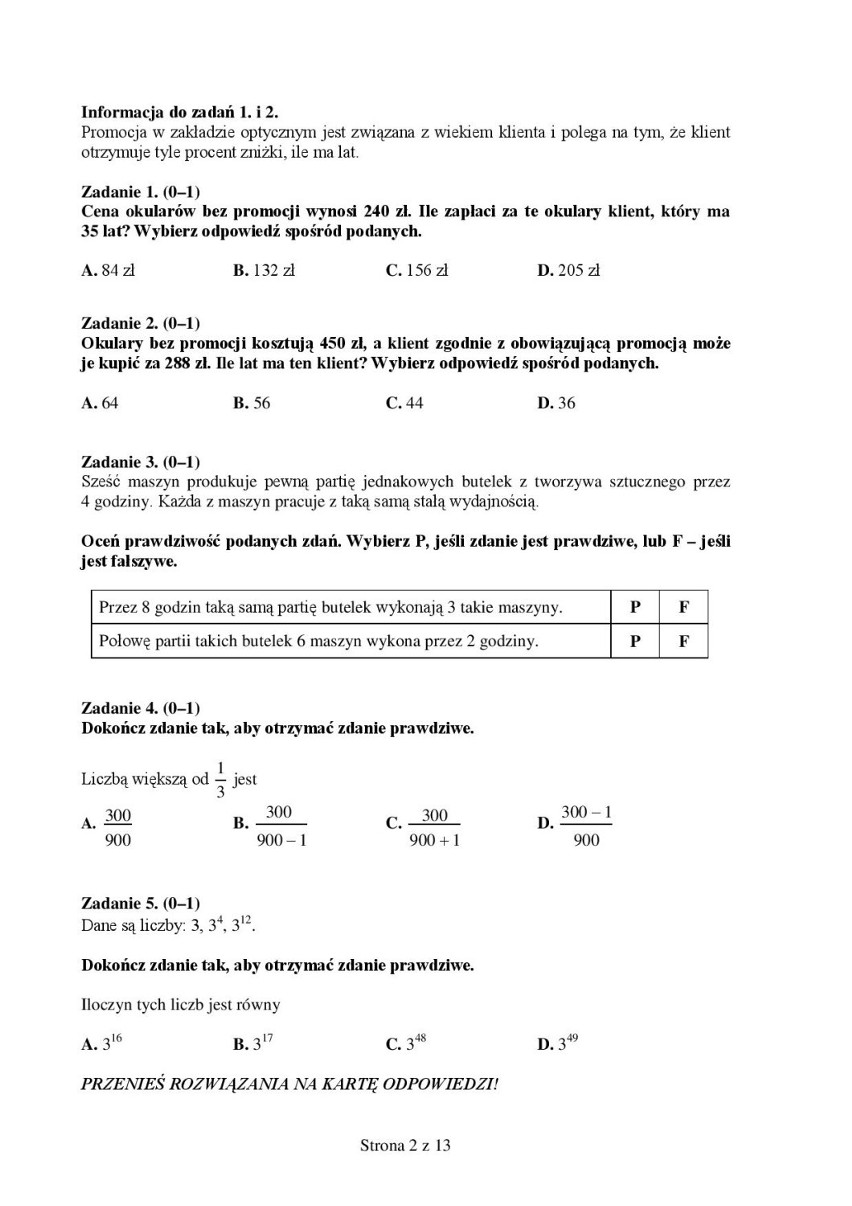 Matematyka - egzamin gimnazjalny 2014 CKE
