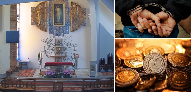 27-latek został zatrzymany w związku z kradzieżami w kościele parafii pw. Bożego Miłosierdzia w Jaśle (na zdjęciu z lewej)