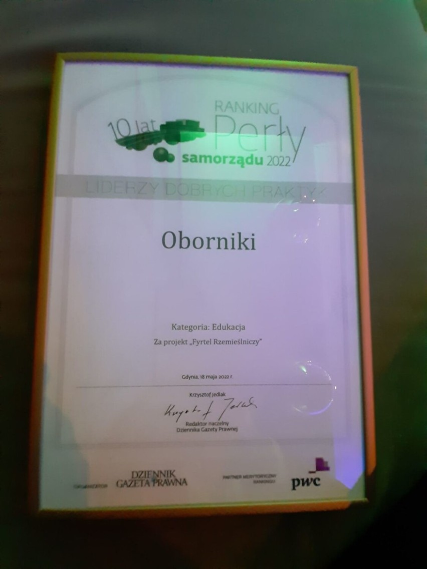 Gmina Oborniki. Fyrtel Rzemieślniczy nagrodzony w plebiscycie Perły Samorządu