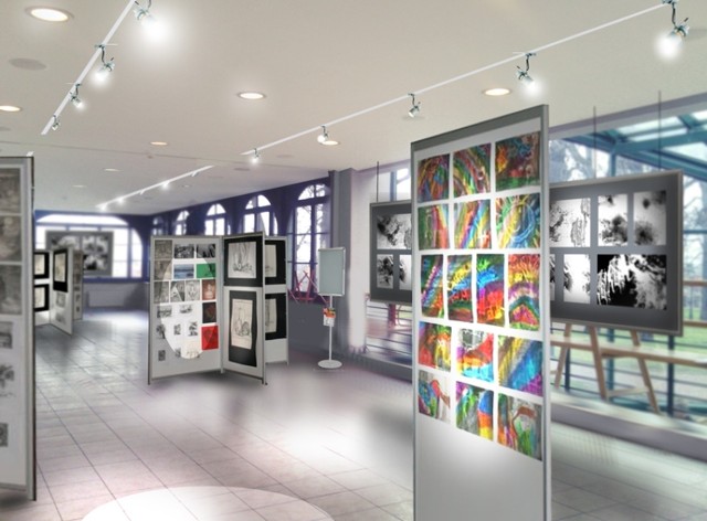 Wizualizacja koncepcji aranżacji nowej sali wystawienniczej w Centrum Kultury i Sztuki w Tczewie.