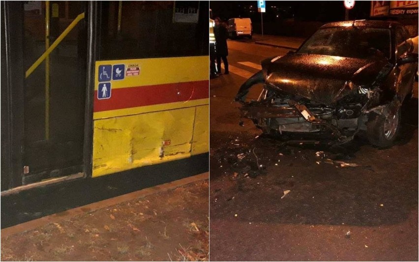 Zderzenie forda z autobusem MPK na skrzyżowaniu ulic Kaliska - Planty we Włocławku [zdjęcia]