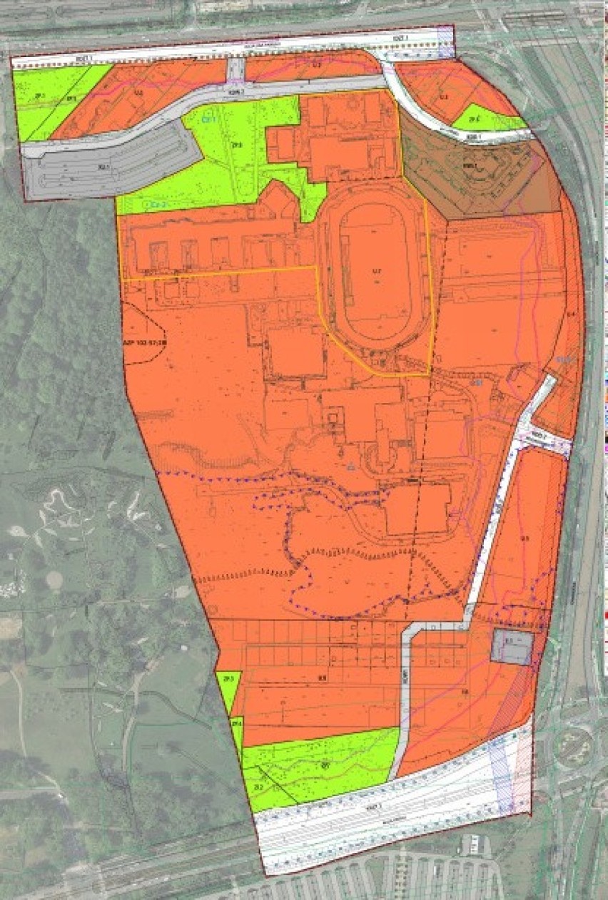 Projekt planu "Czyżyny-AWF". Na pomarańczowo obszar pod...