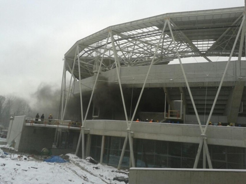 Pożar na budowie stadionu w Bielsku-Białej