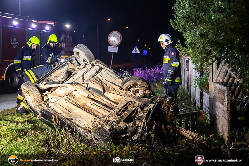 Wypadek w Emilianowie koło Koźminka. Auto dachowało, a...