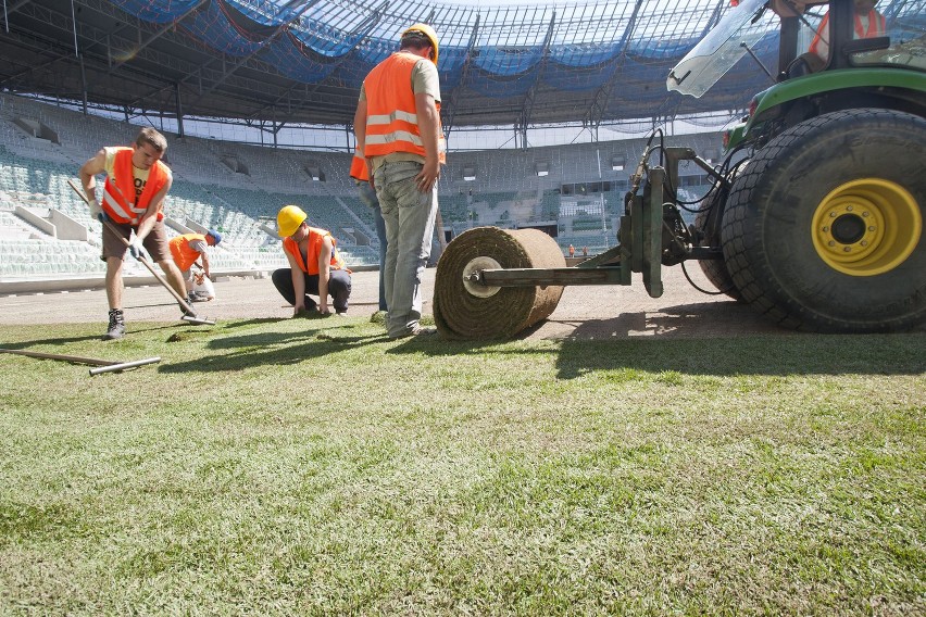 Wrocław: Ciężarowki z Węgier przywożą trawę na stadion na Pilczycach