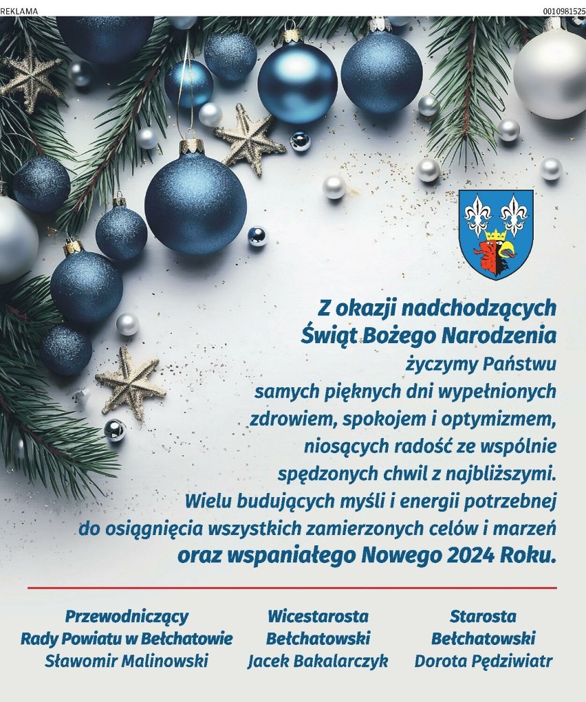 Boże Narodzenie 2023. Życzenia świąteczne dla mieszkańców Bełchatowa i powiatu bełchatowskiego