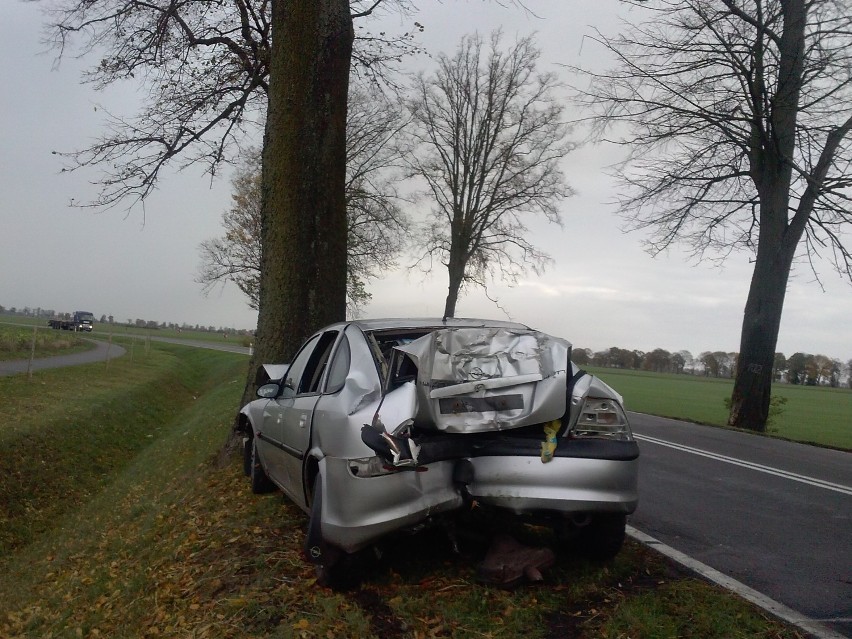 Wypadek koło Starego Pola. Opel vectra uderzył w drzewo, 1 osoba ranna