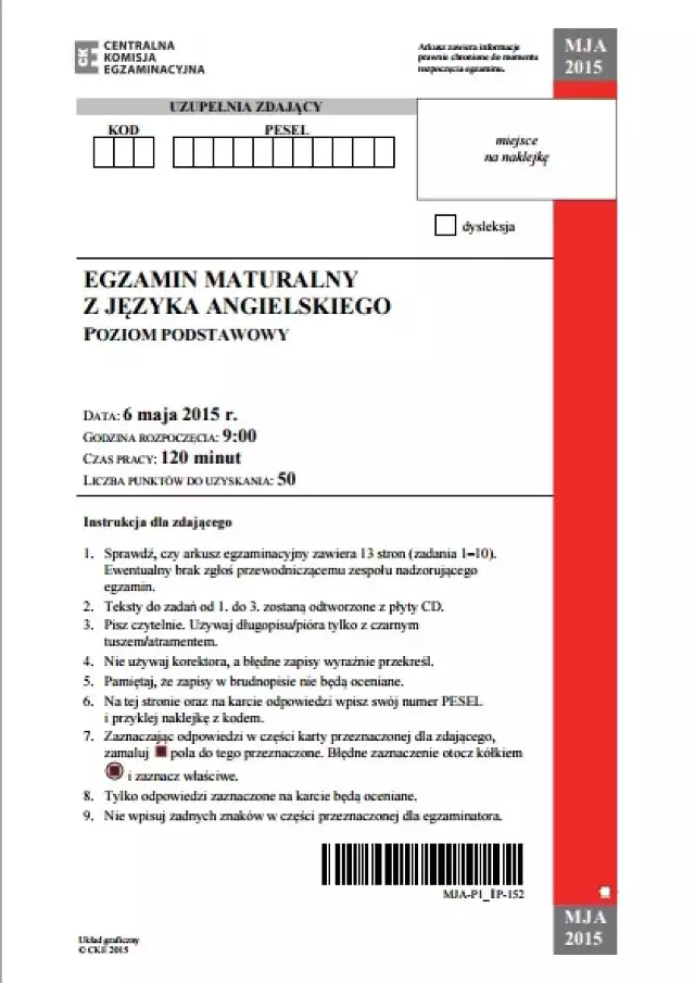 Matura 2015 dla technikum. Język angielski, poziom podstawowy [ARKUSZE,  ODPOWIEDZI] | Poznań Nasze Miasto