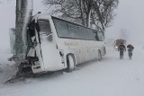 Wypadek autobusu w Pawłówku. 1 osoba zginęła. Droga nieprzejezdna przez kilka godzin [ZDJĘCIA]