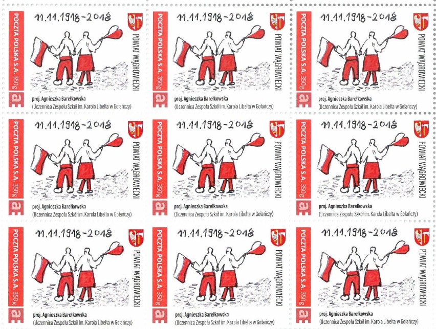 Poczta wydała znaczki dla uczczenia 100-lecia niepodległości. Na znaczkach znajduje się projekt uczennicy z Gołańczy