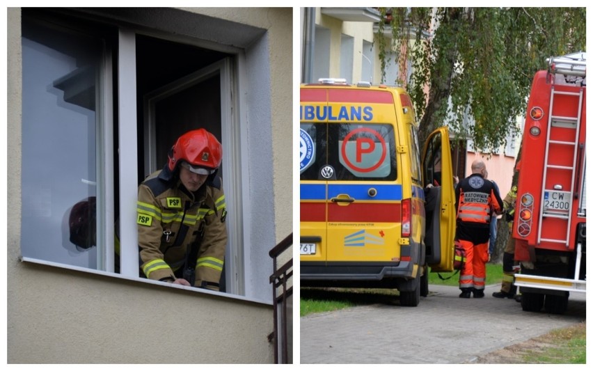 Dym wydobywał się z mieszkania przy ulicy Dziewińskiej we Włocławku. W akcji 3 zastępy straży [zdjęcia]