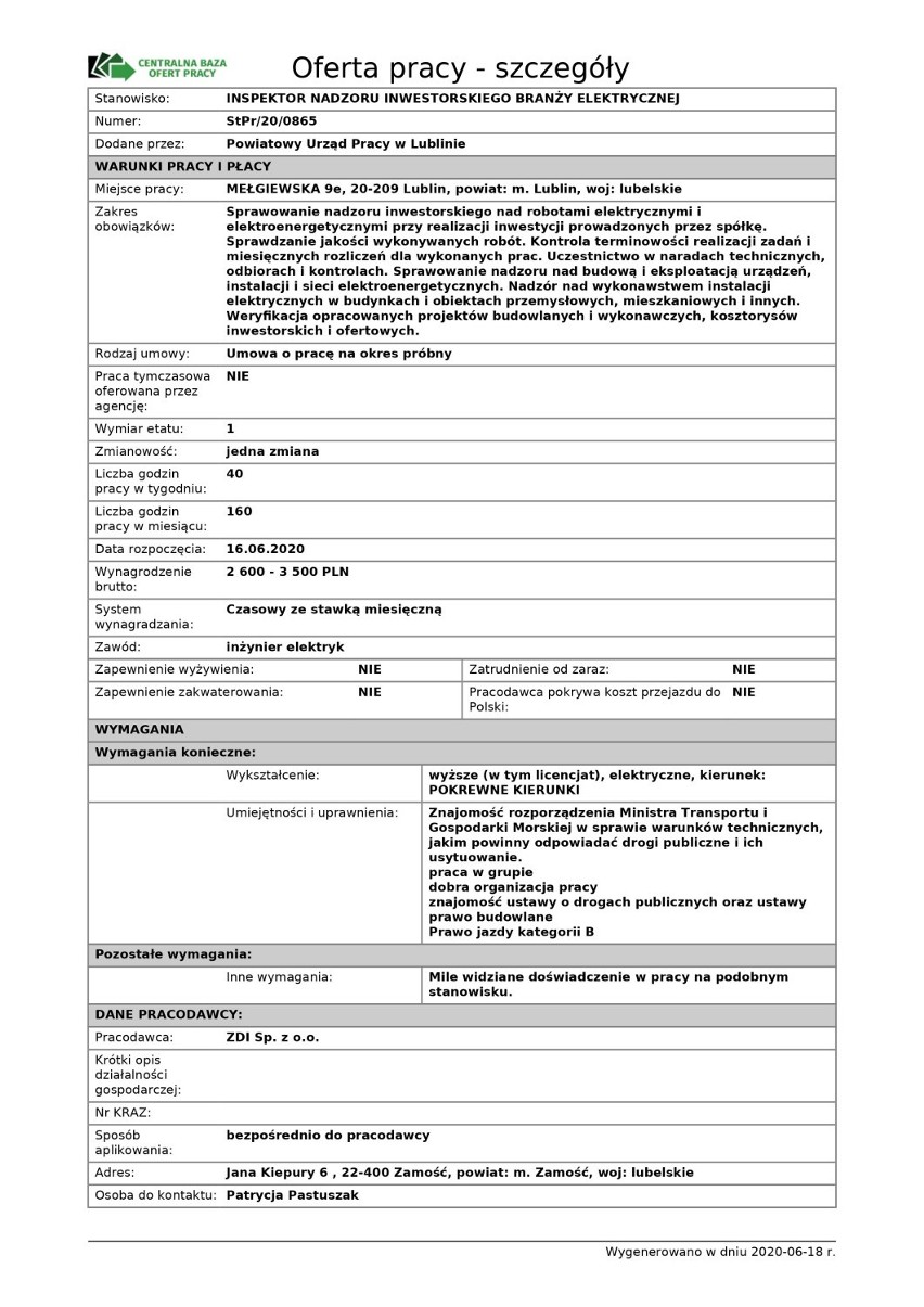 Oferty pracy w powiecie lubelskim. Sprawdź aktualne ogłoszenia (18 czerwca 2020)