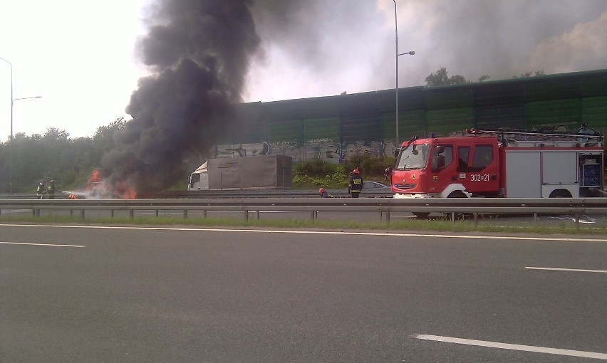 Pożar samochodu na A4 w Katowicach. Były gantyczne korki