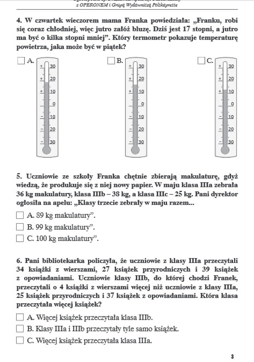 Sprawdzian trzecioklasisty z Operonem - matematyka