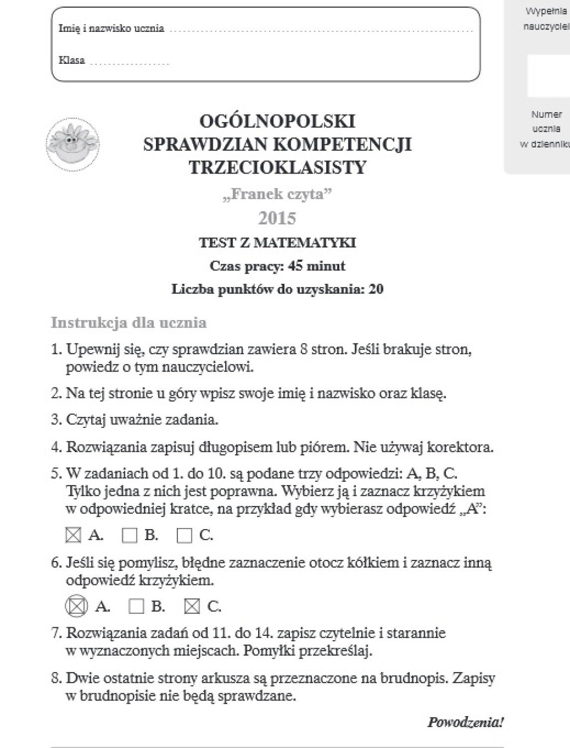 Sprawdzian trzecioklasisty 2015 z Operonem. Matematyka [ARKUSZE