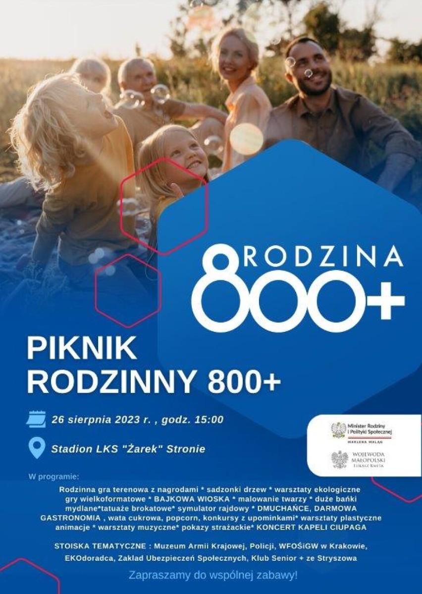 W gm. Stryszów organizują „Piknik rodzinny 800+”. Zabawa na stadionie w Stroniu