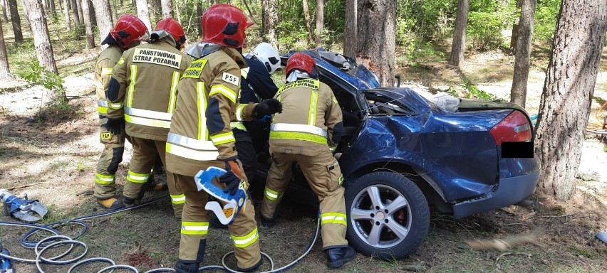 Fatalny wypadek na drodze z Chojna do Sierakowa. Audi roztrzaskało się na drzewie! [ZDJĘCIA]