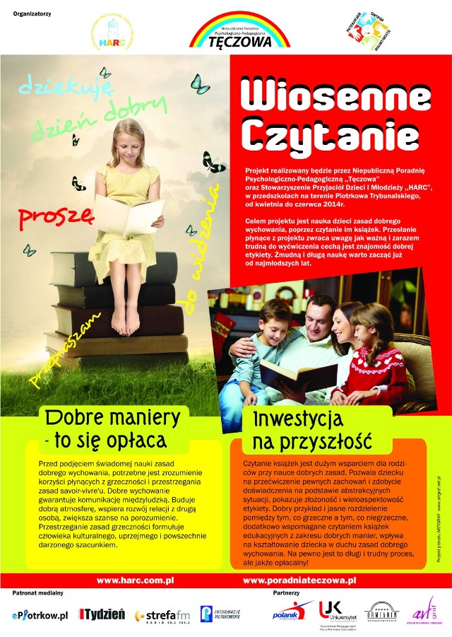 Wiosenne czytanie w piotrkowskich przedszkolach organizuje Stowarzyszenia Przyjaciół Dzieci i Młodzieży HARC oraz Niepubliczna Poradnia Psychologiczno-Pedagogiczna "Tęczowa"
