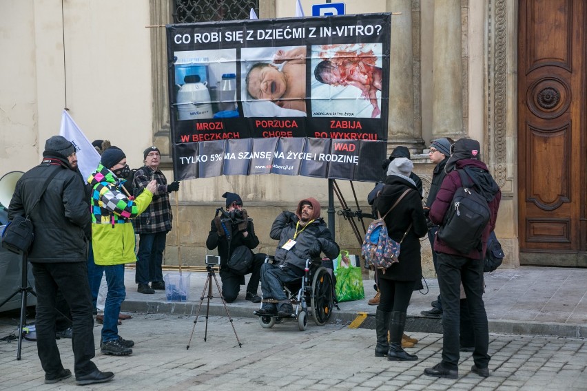 Kraków. Zwolennicy i przeciwnicy in vitro protestowali przed magistratem [ZDJĘCIA]