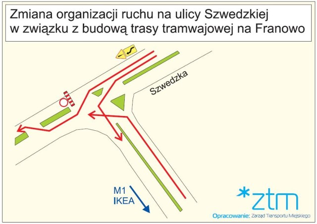 W związku z budową trasy tramwajowej na Franowo od 19 lipca ...