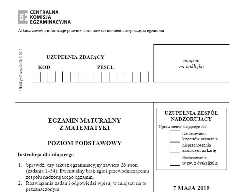 Matura 2019. Matematyka poziom podstawowy 7.05.2019. Matura z matematyki podstawowej STARA MATURA [arkusz CKE, zadania, rozwiązania]