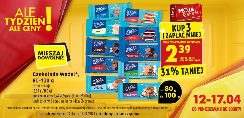 Biedronka

Czekolada Wedel
80-100 g
różne rodzaje,
31%...